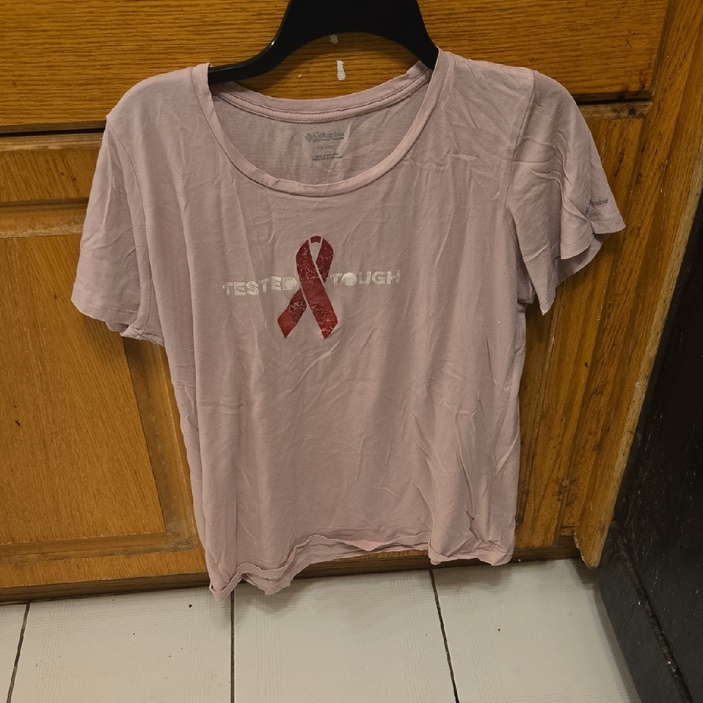 Columbia Light Pink Short Sleeve Tee with Red Ribbon